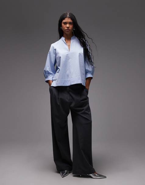 ARKET oversized blouse with volume sleeves in blue - view 1