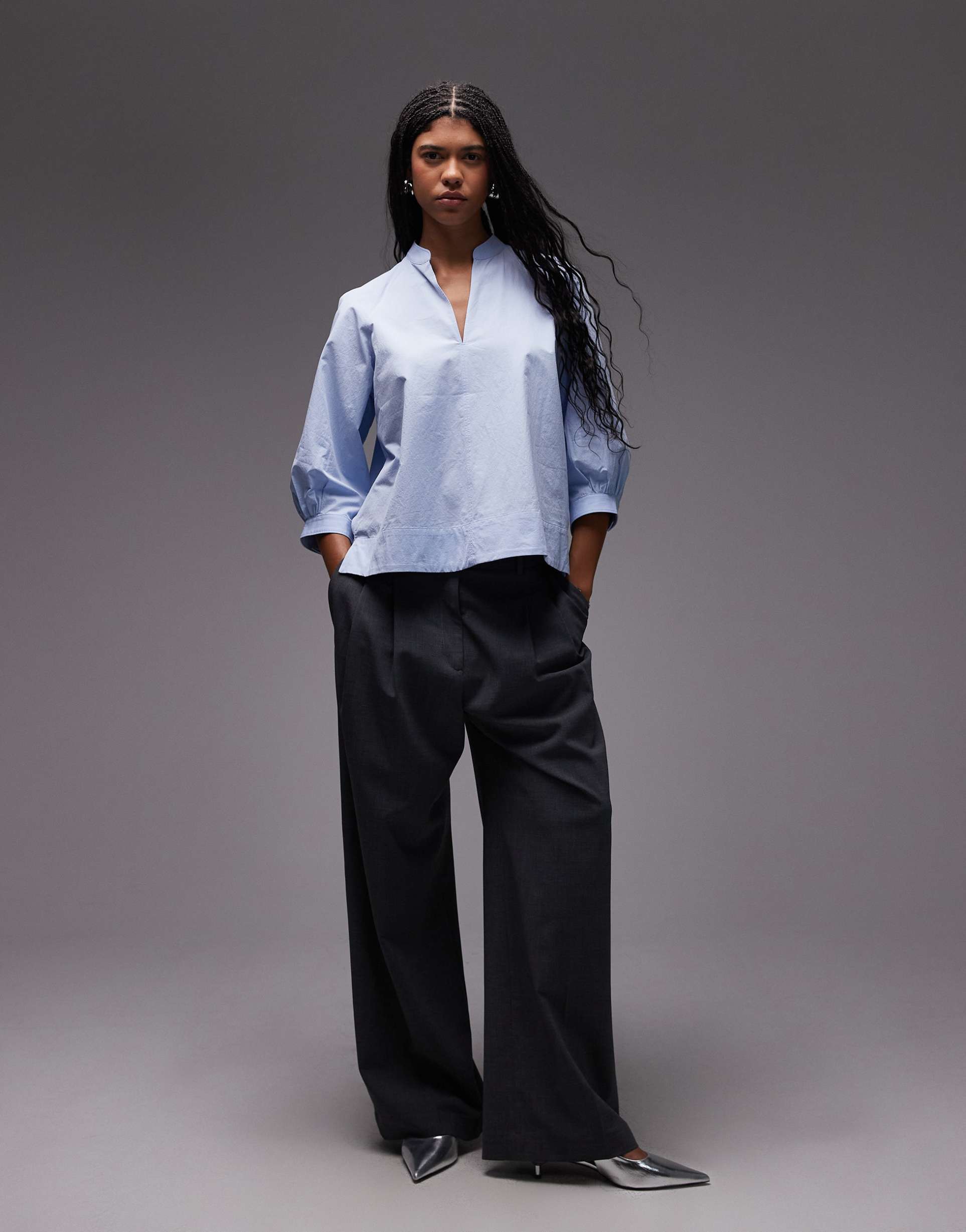 arket oversized blouse with volume sleeves in blue