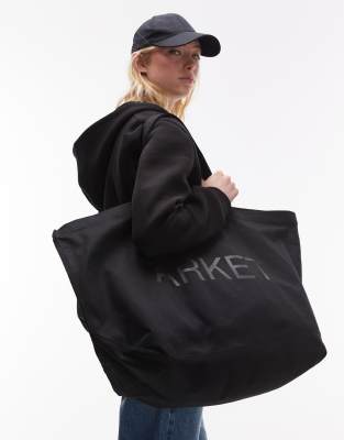 Arket Oversized Canvas Tote Bag In Black