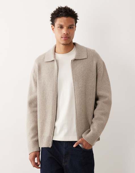 ARKET oversized cardigan with zip front in beige - view 1