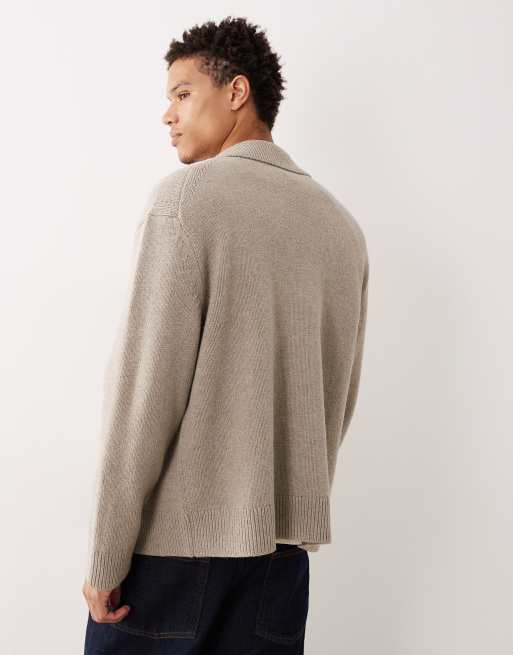 【GRANCY】DestructionDesign BigCardigan ARKET oversized cardigan with zip front in beige | ASOS