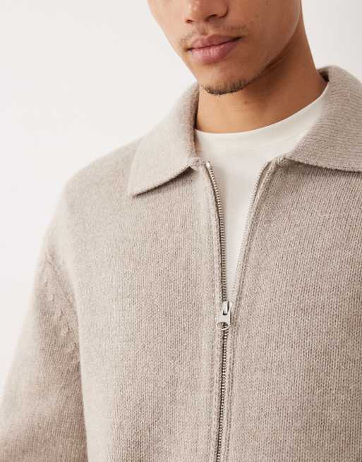 ARKET oversized cardigan with zip front in beige | ASOS