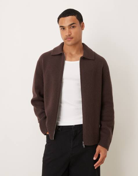 ARKET oversized cardigan with zip front in brown - view 1