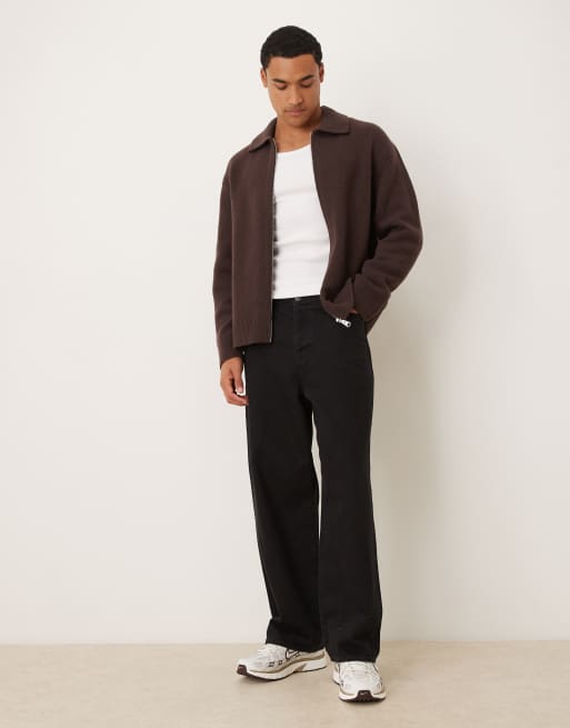 ARKET oversized cardigan with zip front in brown