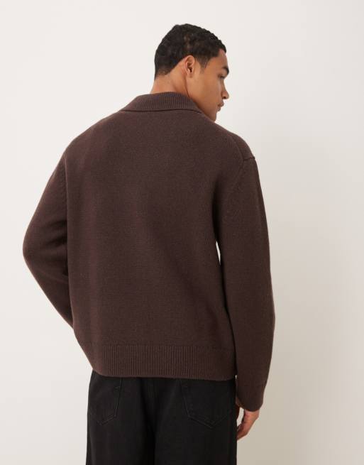 ARKET oversized cardigan with zip front in brown | ASOS