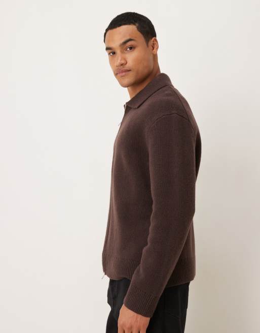 ARKET oversized cardigan with zip front in brown, 4 of 5