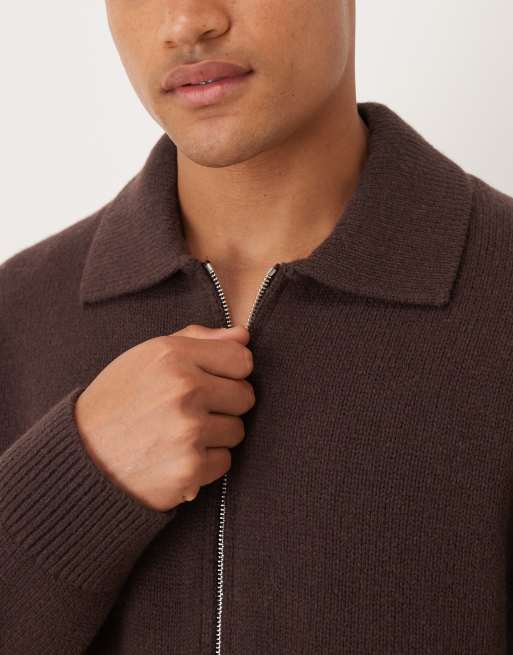 ARKET oversized cardigan with zip front in brown