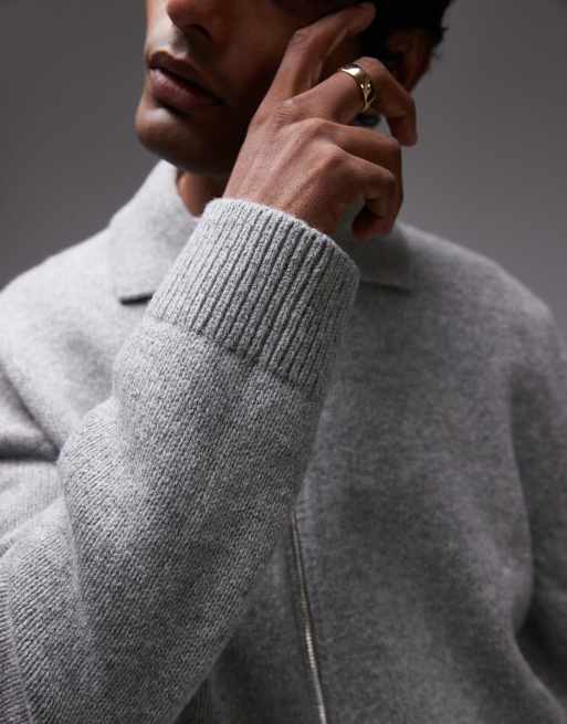 ARKET oversized cardigan with zip front in gray | ASOS