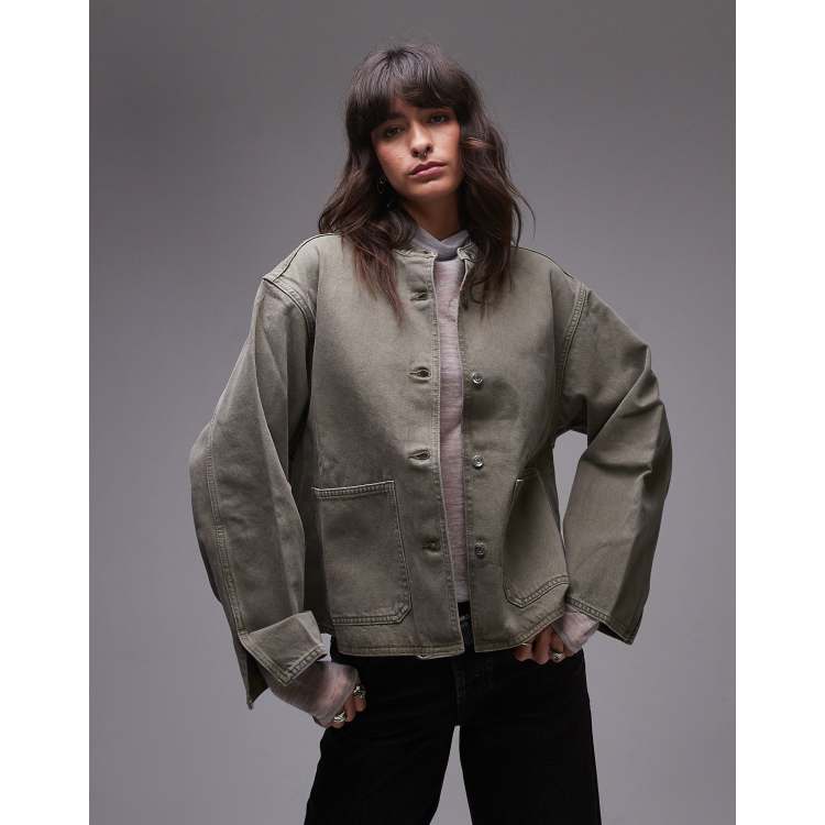 ARKET oversized denim shacket with high collar and front patch