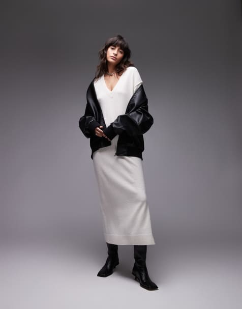 ARKET - Oversized gebreide midaxi jurk met zijsplitten in gebroken wit - view 1