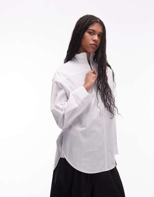 Arket Oversized High Collar Shirt With Minimal Zip Front In White