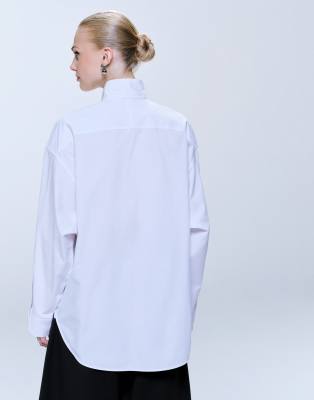 ARKET oversized high collar shirt with minimal zip front in white