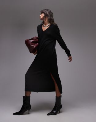 Arket Oversized Knit Midaxi Dress With Side Splits In Black