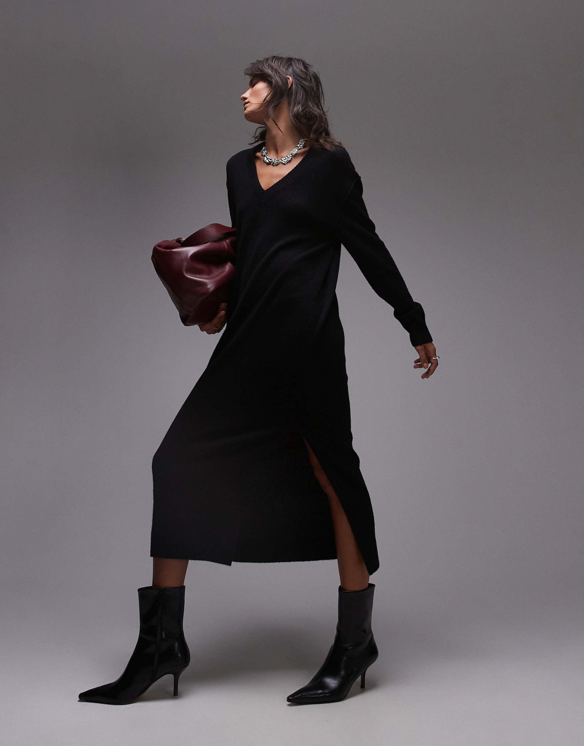 arket oversized knit midaxi dress with side splits in black