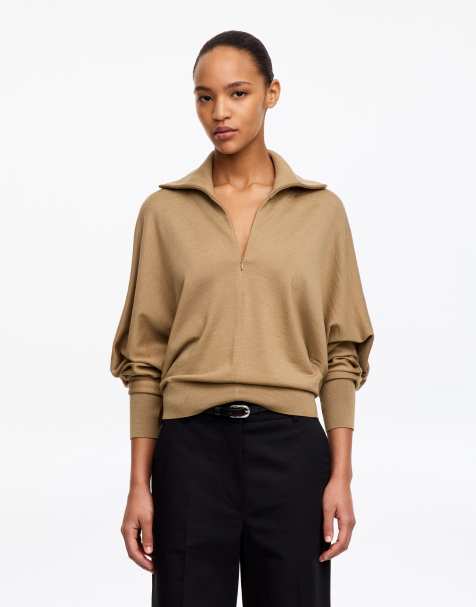 ARKET oversized långärmad tröja med ståkrage i beige - view 1