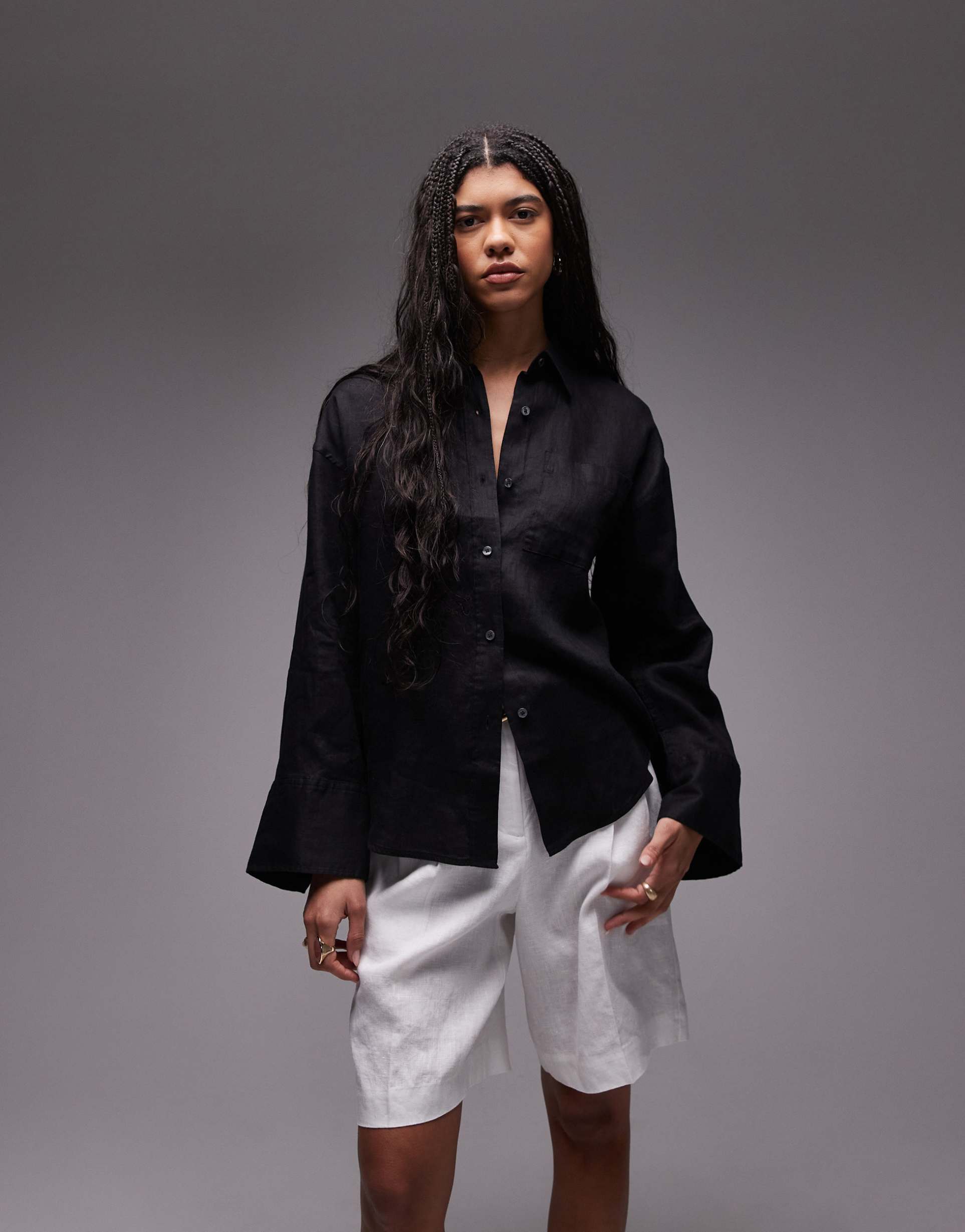arket oversized linen shirt in black