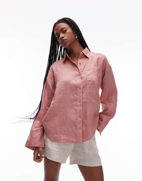 ARKET - Oversized linnen overhemd in roze - view 1
