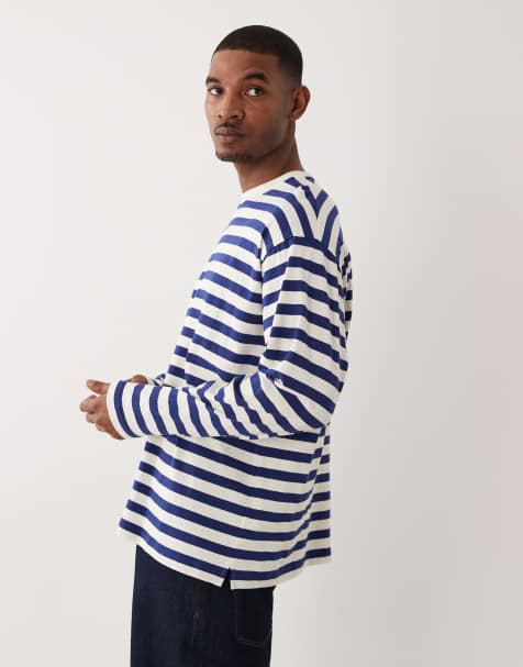 ARKET oversized long sleeve t-shirt in blue and white stripe