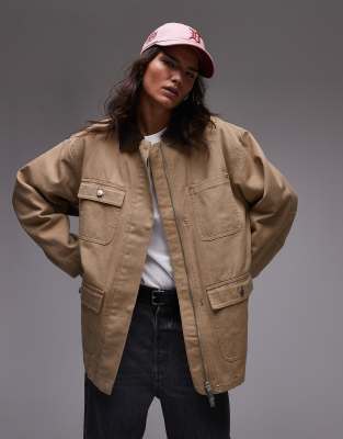 Arket oversized padded workwear barn jacket with flap pockets and contrast collar