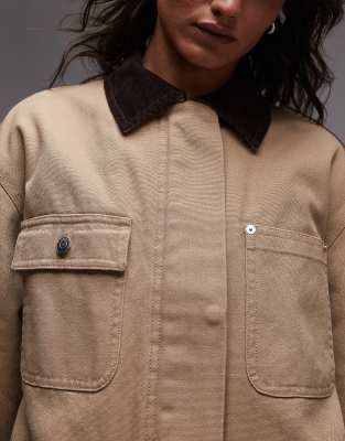Arket Oversized Padded Workwear Barn Jacket With Flap Pockets And Contrast Collar-neutral In Neutral