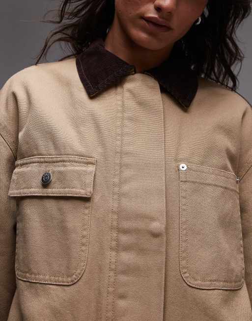 ARKET oversized padded workwear barn jacket with flap pockets and contrast collar