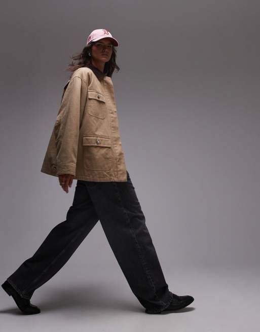 ARKET oversized padded workwear barn jacket with flap pockets and contrast collar