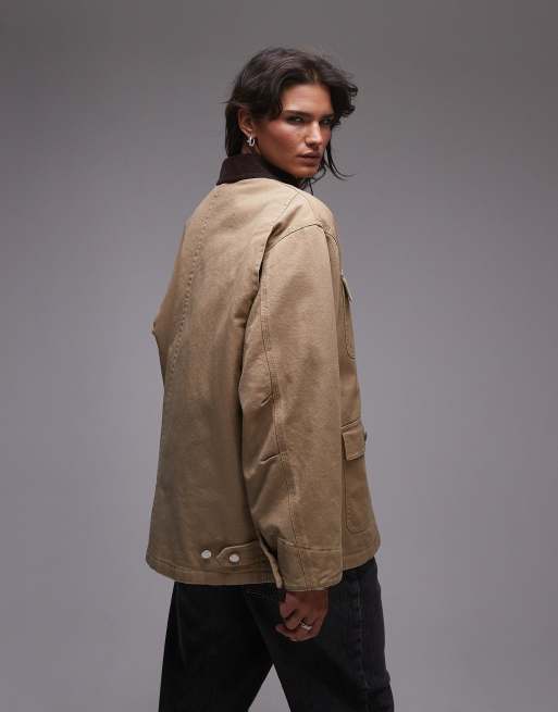 ARKET oversized padded workwear barn jacket with flap pockets and contrast collar
