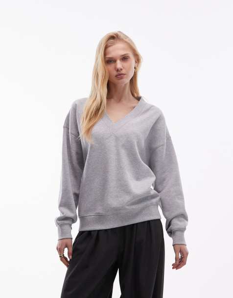 ARKET - Oversized sweatshirt van puur katoen met V-hals in gemêleerd grijs - view 1