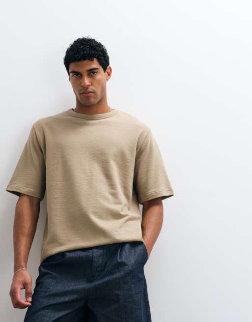 ARKET oversized T-shirt van katoen met textuur in beige, 3 van 5
