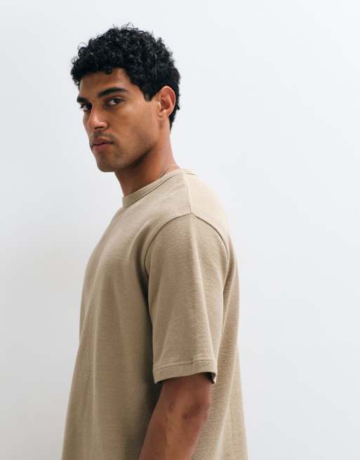 ARKET oversized T-shirt van katoen met textuur in beige, 5 van 5