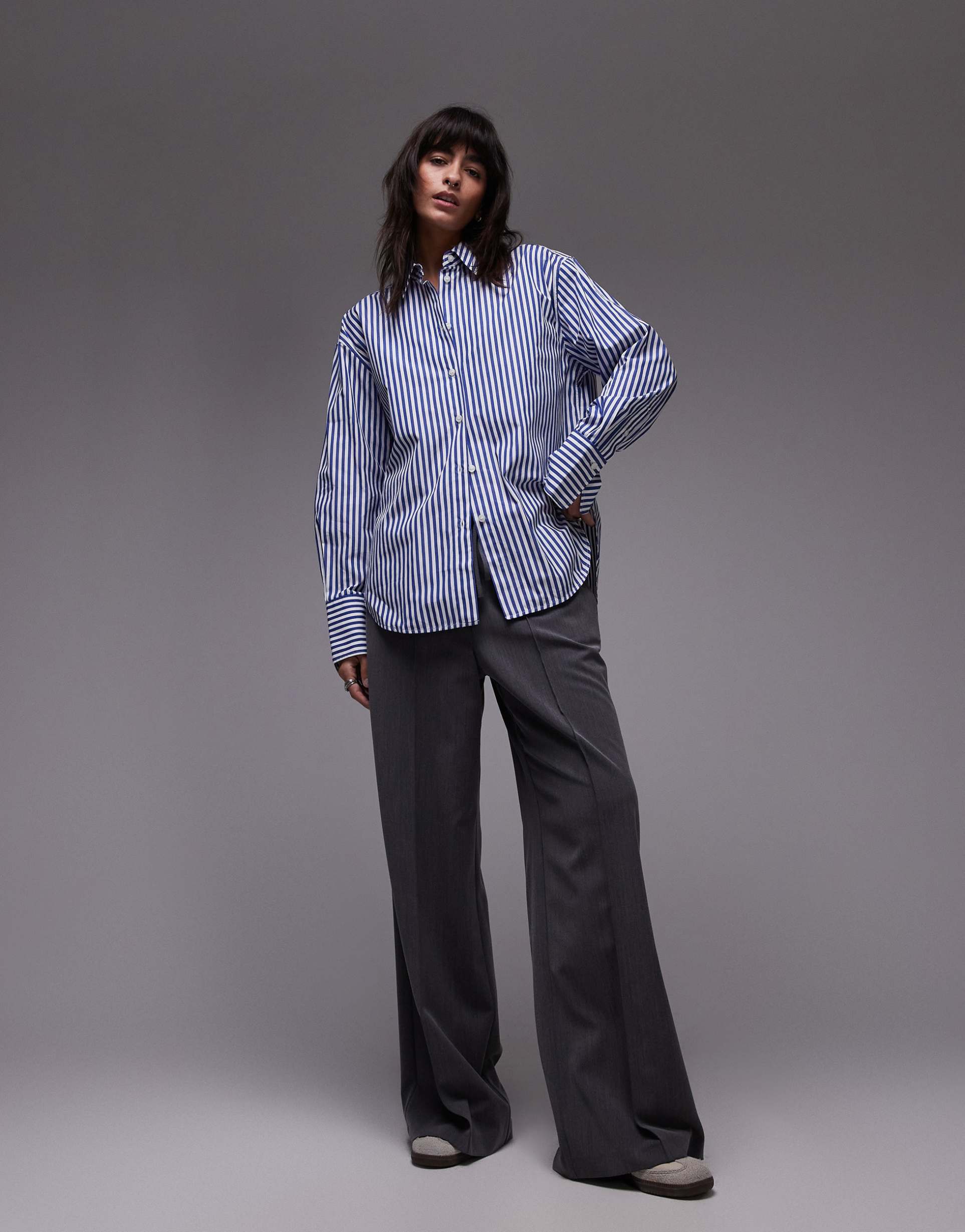arket oversized tailored shirt in blue stripe