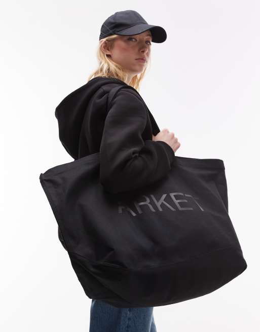 ARKET - Oversized tote tas van canvas in zwart, 2 van 4