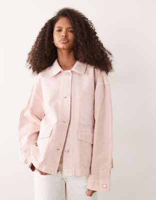 Arket Oversized Utility Denim Overshirt Jacket In Pink