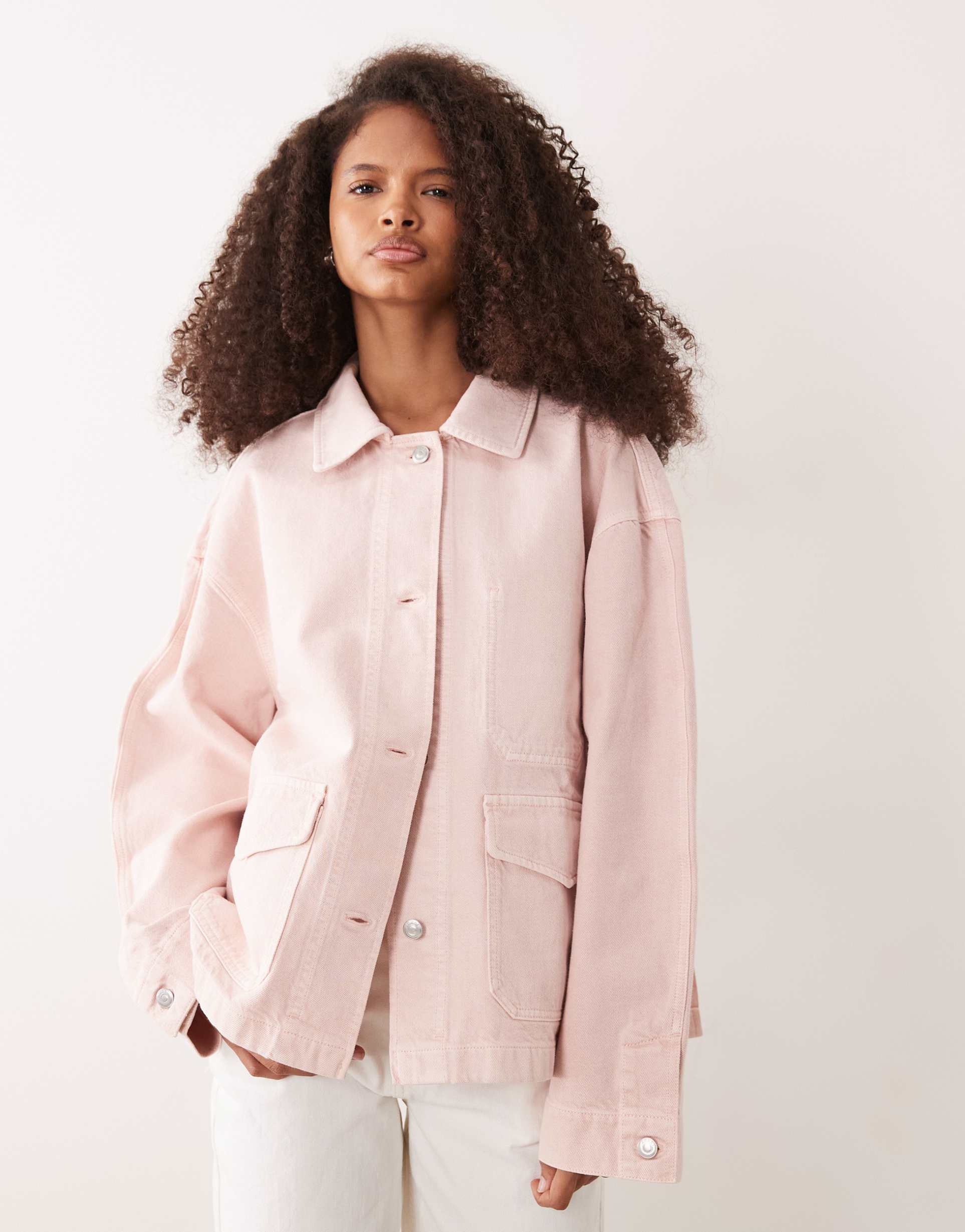 arket oversized utility denim overshirt jacket in washed pink