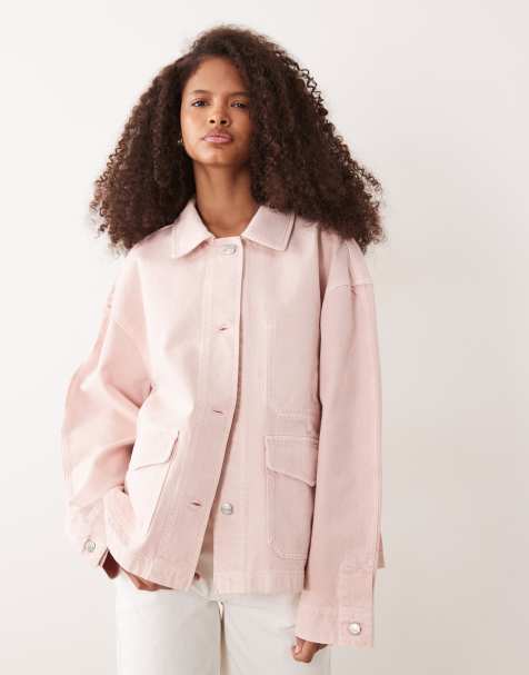 ARKET oversized utility denim overshirt jacket in washed pink