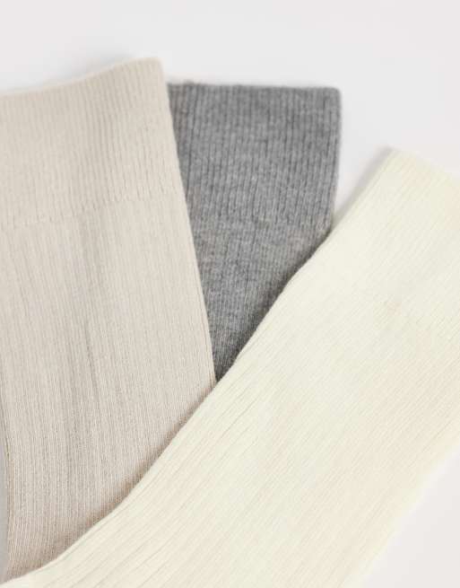 ARKET - pack de 3 calcetines de canalé de algodón en mezcla beige, 2 de 3