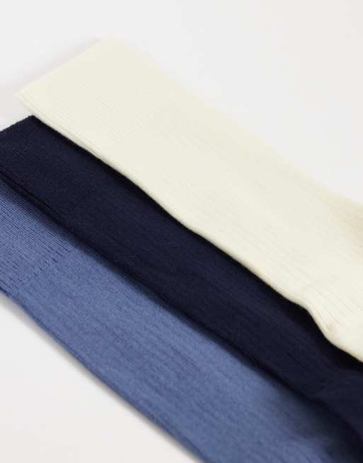 ARKET - Pack de 3 pares de calcetines de tonos azules de canalé rico en algodón, 2 de 3