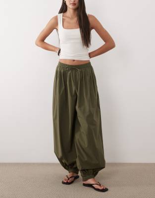 Pantalon ballon en pur coton - Kaki-Vert M
