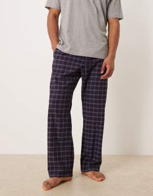 ARKET - Pantalon de pyjama à carreaux en flanelle de coton - Bleu marine