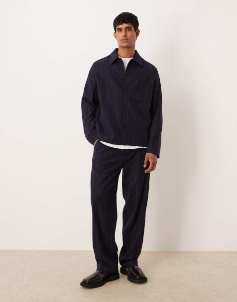 ARKET - Pantalon d'ensemble en laine mélangée à rayures fines - Bleu marine - view 1