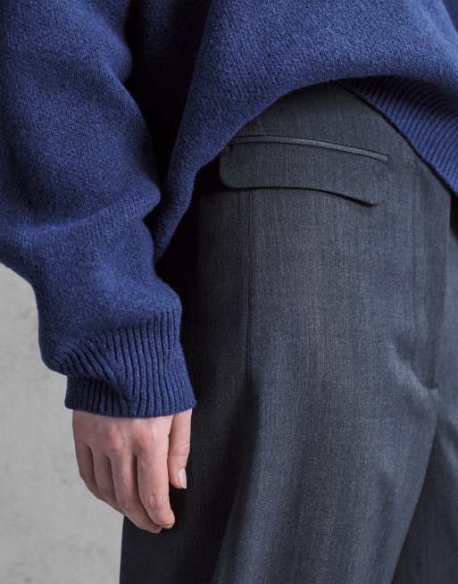 ARKET - Pantalon droit riche en laine avec bouton à la cheville - Gris, 5 de 5