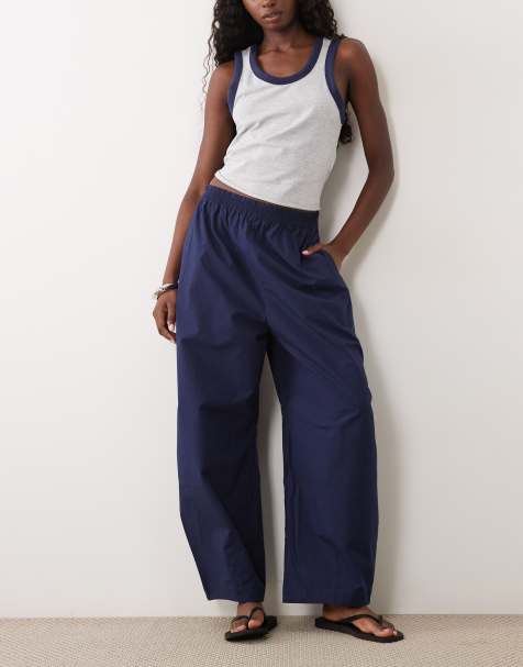 ARKET - Pantalon en popeline de coton avec cordon de serrage - Bleu marine - view 1