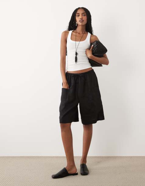 ARKET - Pantaloncini bermuda in puro lino neri con tasche sul davanti - view 1