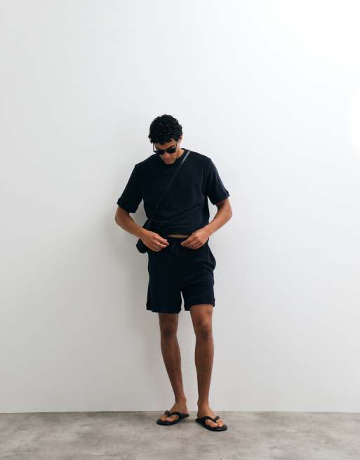 ARKET - Pantaloncini in morbida spugna blu scuro in coordinato, 3 di 5