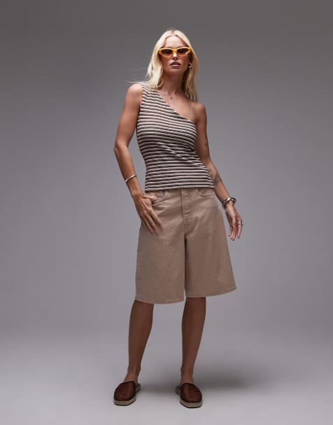 ARKET - Pantaloncini in twill di denim color sabbia a vita medio alta con cinque tasche - view 1