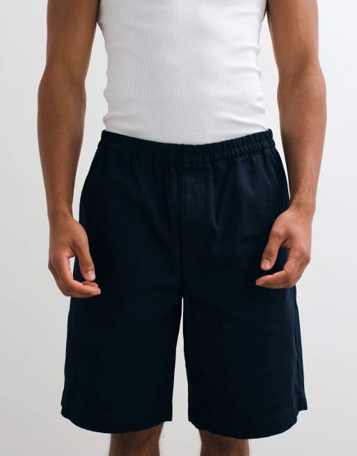 ARKET - Pantalones cortos azules con cordón ajustable de mezcla de lino, 3 de 5