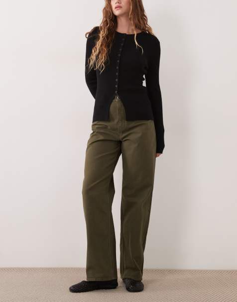 ARKET pantalones de lona de corte barrel en caqui - view 1
