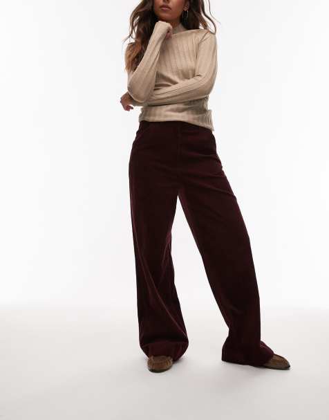 ARKET - Pantaloni a fondo ampio in velluto a coste bordeaux con fascia in vita sartoriale - view 1
