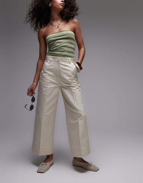 ARKET - Pantaloni alla caviglia in cotone strutturato color beige chiaro con fondo ampio - view 1