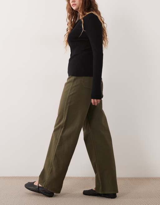 ARKET pantaloni barrel fit in tela color kaki, 3 di 5